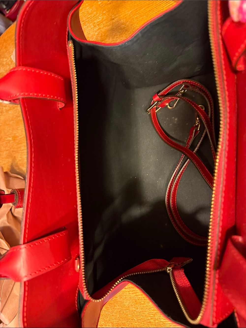 Vittoria Napoli Structured Red Leather Satchel with Tassel Accent and crossbody - Picture 9 of 10